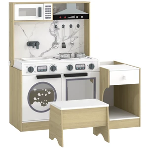 Play Kitchen Set for Kids, Convertible Table and Chair Set with Stool Pretend Play Kitchen Playset with Sink Oven Play Kitchen Set for Kids, Convertible Table and Chair Set with Stool Pretend Play Kitchen Playset with Sink Oven