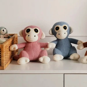 Knitted Stuffed Monk Soft Toy, Coral, Cotton, Soft Play Knitted Stuffed Monk Soft Toy, Coral, Cotton, Soft Play