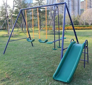 3 in Swing Set with Belt Swing, Slide Glider, Blue, Polyethylene, Sets 3 in Swing Set with Belt Swing, Slide Glider, Blue, Polyethylene, Sets
