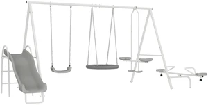 693 LBS Metal Swing Set for Kids, 5 in Outdoor Playset with Heavy Duty Frame Stand 29.5 Inch Saucer Swing Slide Teeter 693 LBS Metal Swing Set for Kids, 5 in Outdoor Playset with Heavy Duty Frame Stand 29.5 Inch Saucer Swing Slide Teeter