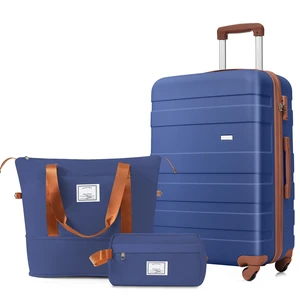 3 Piece Luggage Set 24 in Checked Suitcase with TSA Lock Travel Duffel Bag Wet Dry Toiletry Bag, Navy, ABS, Hard Case 3 Piece Luggage Set 24 in Checked Suitcase with TSA Lock Travel Duffel Bag Wet Dry Toiletry Bag, Navy, ABS, Hard Case