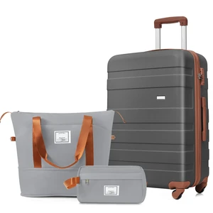 3 Piece Luggage Set 24 in Checked Suitcase with TSA Lock Travel Duffel Bag Wet Dry Toiletry Bag, Grey, ABS, Hard Case 3 Piece Luggage Set 24 in Checked Suitcase with TSA Lock Travel Duffel Bag Wet Dry Toiletry Bag, Grey, ABS, Hard Case