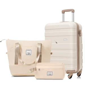 3 Piece Luggage Set 20 in Suitcase with TSA Lock Travel Duffel Bag Wet Dry Toiletry Bag, and, Ivory Gold, ABS, Hard 3 Piece Luggage Set 20 in Suitcase with TSA Lock Travel Duffel Bag Wet Dry Toiletry Bag, and, Ivory Gold, ABS, Hard