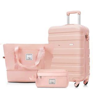 3 Piece Luggage Set 20 in Suitcase with TSA Lock Travel Duffel Bag Wet Dry Toiletry Bag, Pink, ABS, Hard Case Luggage 3 Piece Luggage Set 20 in Suitcase with TSA Lock Travel Duffel Bag Wet Dry Toiletry Bag, Pink, ABS, Hard Case Luggage