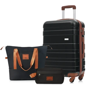 3 Piece Luggage Set 28 in Checked Suitcase with TSA Lock Travel Duffel Bag Wet Dry Toiletry Bag, Black, ABS, Hard Case 3 Piece Luggage Set 28 in Checked Suitcase with TSA Lock Travel Duffel Bag Wet Dry Toiletry Bag, Black, ABS, Hard Case
