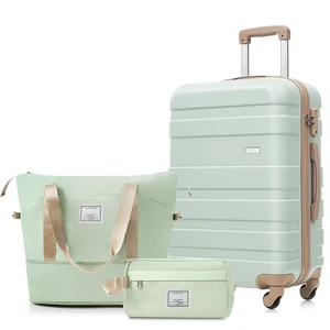 3 Piece Luggage Set 28 in Checked Suitcase with TSA Lock Travel Duffel Bag Wet Dry Toiletry Bag, Grey Green, ABS, Hard 3 Piece Luggage Set 28 in Checked Suitcase with TSA Lock Travel Duffel Bag Wet Dry Toiletry Bag, Grey Green, ABS, Hard