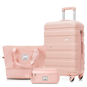 3 Piece Luggage Set 24 in Checked Suitcase with TSA Lock Travel Duffel Bag Wet Dry Toiletry Bag, Pink, ABS, Hard Case 3 Piece Luggage Set 24 in Checked Suitcase with TSA Lock Travel Duffel Bag Wet Dry Toiletry Bag, Pink, ABS, Hard Case