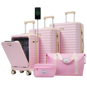 Luggage Sets 5 Piece with Front Opening, Hardside Expandable Carry Suitcase with Spinner Wheels TSA Lock USB Port Cup Luggage Sets 5 Piece with Front Opening, Hardside Expandable Carry Suitcase with Spinner Wheels TSA Lock USB Port Cup
