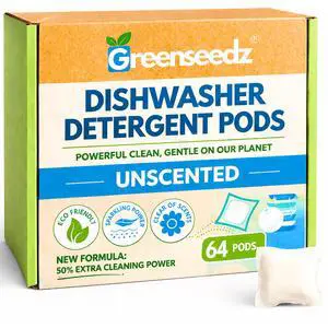 Dishwasher Detergent Pods Free & Clear, Unscented, Eco Friendly, Cuts Grease, 64 Count, Powerful Formula for Sparkling Clean Dishes, Automatic Dishwasher Safe Dishwasher Detergent Pods Free & Clear, Unscented, Eco Friendly, Cuts Grease, 64 Count, Powerful Formula for Sparkling Clean Dishes, Automatic Dishwasher Safe
