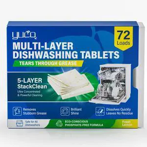 Dishwasher Detergent Tablets 72 Count: 5 Layer Powerful Dishwasher Detergent Eco-Friendly No Plastic Liquid-Free Dish Soap Cleaner Tab, Use in Dishwasher (Lemon) Dishwasher Detergent Tablets 72 Count: 5 Layer Powerful Dishwasher Detergent Eco-Friendly No Plastic Liquid-Free Dish Soap Cleaner Tab, Use in Dishwasher (Lemon)
