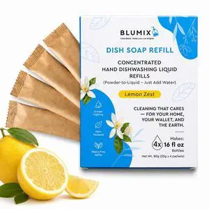 Dish Soap Refill Powder-to-Liquid Concentrate, Just Add Cool Water, Lemon Scent, 4 Packets Make 4 x 16 fl oz Bottles, Grease-Fighting, Plastic-Free (Lemon Scent) Dish Soap Refill Powder-to-Liquid Concentrate, Just Add Cool Water, Lemon Scent, 4 Packets Make 4 x 16 fl oz Bottles, Grease-Fighting, Plastic-Free (Lemon Scent)
