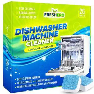 Dishwasher Cleaner and Deodorizer Tablets 26-Pack, Deep Cleaning Descaler for Dishwasher Machine, Heavy Duty, Septic Safe, Removes Grease & Build-ups, 1 Year of Cleaning Supplies (Unscented) Dishwasher Cleaner and Deodorizer Tablets 26-Pack, Deep Cleaning Descaler for Dishwasher Machine, Heavy Duty, Septic Safe, Removes Grease & Build-ups, 1 Year of Cleaning Supplies (Unscented)