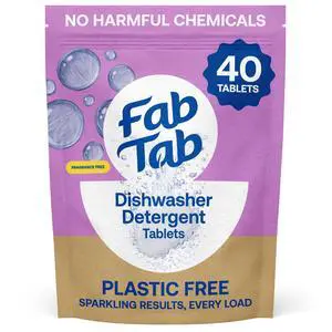 Plastic-Free Dishwasher Detergent Tablets, Unscented, 40 Count Plastic-Free Dishwasher Detergent Tablets, Unscented, 40 Count