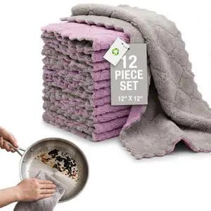 12 Pack Dish Cloths, Double-Sided Coral Fleece Kitchen Washcloths 12 Pack Dish Cloths, Double-Sided Coral Fleece Kitchen Washcloths