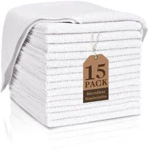 White Washcloths 15 Pack, Highly Absorbent & Quick Drying Face Towels White Washcloths 15 Pack, Highly Absorbent & Quick Drying Face Towels