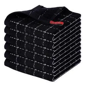 100% Cotton Terry Kitchen Dish Cloths, Ultra Soft and Absorbent Dish Towels for Kitchen, Suitable for Drying and Washing Dishes, 6 Pack, 12 x 12 Inches, Black 100% Cotton Terry Kitchen Dish Cloths, Ultra Soft and Absorbent Dish Towels for Kitchen, Suitable for Drying and Washing Dishes, 6 Pack, 12 x 12 Inches, Black