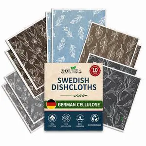 10 Pcs Leaf Print Swedish Dishcloths for Kitchen, Washable German Cellulose 10 Pcs Leaf Print Swedish Dishcloths for Kitchen, Washable German Cellulose