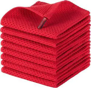 Cotton Kitchen Dish Cloths, 8-Pack Waffle Weave Ultra Soft Absorbent Dish Towels Washcloths Quick Drying Dish Rags, 12x12 Inches, Red Cotton Kitchen Dish Cloths, 8-Pack Waffle Weave Ultra Soft Absorbent Dish Towels Washcloths Quick Drying Dish Rags, 12x12 Inches, Red