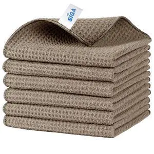 Waffle Pattern Microfiber Cleaning Cloths, 6 Pack, Sandy Brown Waffle Pattern Microfiber Cleaning Cloths, 6 Pack, Sandy Brown