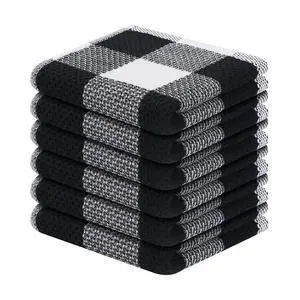 100% Cotton Check 6 Pack Dish Cloths, 12" x 12", White & Black 100% Cotton Check 6 Pack Dish Cloths, 12" x 12", White & Black