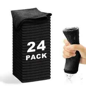 Microfiber Cleaning Cloth-24Pcs (13x13 inch) Ultra Soft Highly Absorbent Rags for Housekeeping-Machine Wash (Black) Microfiber Cleaning Cloth-24Pcs (13x13 inch) Ultra Soft Highly Absorbent Rags for Housekeeping-Machine Wash (Black)