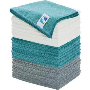 Microfiber Cleaning Cloths for Kitchen and Cars,Reusable and Washable,Pack of 24,Blue/White/Grey, 16" L x 12" W (24) Microfiber Cleaning Cloths for Kitchen and Cars,Reusable and Washable,Pack of 24,Blue/White/Grey, 16" L x 12" W (24)