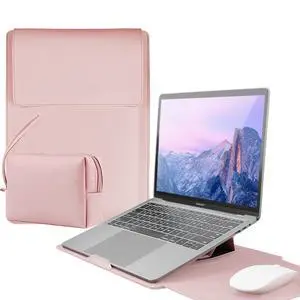 4-in-1 Laptop Sleeve with Stand and Mouse Pad, Faux Leather Protective Case with Accessory Pouch for 13.3-14 Inch Laptops, Pink 4-in-1 Laptop Sleeve with Stand and Mouse Pad, Faux Leather Protective Case with Accessory Pouch for 13.3-14 Inch Laptops, Pink