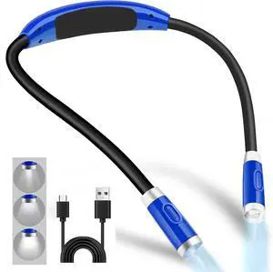 Neck Reading Light, Rechargeable Book Light for Reading in Bed, 3 Brightness Modes, Bendable Arms, Long Lasting, Perfect for Reading, Knitting, Camping, Repairing (Blue Neck Reading Light, Rechargeable Book Light for Reading in Bed, 3 Brightness Modes, Bendable Arms, Long Lasting, Perfect for Reading, Knitting, Camping, Repairing (Blue