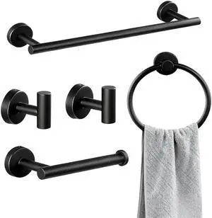 Bathroom Towel Holder Set, 16inch Wall Mounted Black Towel Bar Set for Bathroom,Black Bathroom Hardware, 5 Pieces Towel Rack Set for Bathroom Bathroom Towel Holder Set, 16inch Wall Mounted Black Towel Bar Set for Bathroom,Black Bathroom Hardware, 5 Pieces Towel Rack Set for Bathroom