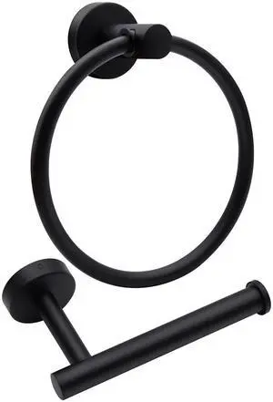 2pcs Matte Black Toilet Paper Holder and Towel Ring Set, Stainless Steel 2pcs Matte Black Toilet Paper Holder and Towel Ring Set, Stainless Steel