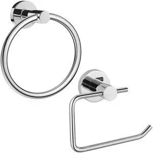 Towel Ring and Toilet Paper Holder Set, Stainless Steel Bath Towel Hanger and Tissue Roll Holders, Bathroom Hardware Accessories Wall Mounted 2 Pieces (Polished Chrome) Towel Ring and Toilet Paper Holder Set, Stainless Steel Bath Towel Hanger and Tissue Roll Holders, Bathroom Hardware Accessories Wall Mounted 2 Pieces (Polished Chrome)