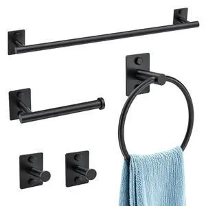 5 Pieces Bathroom Hardware Accessories Set Matte Black Towel Bar Set Stainless Steel Wall-Mounted 23.6 Inch Towel Holder 5 Pieces Bathroom Hardware Accessories Set Matte Black Towel Bar Set Stainless Steel Wall-Mounted 23.6 Inch Towel Holder
