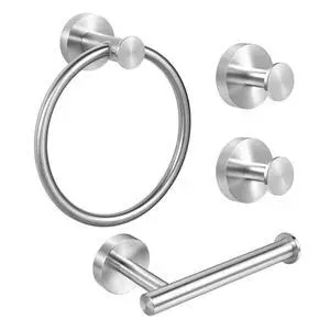 Bathroom Hardware Set 4 Pieces, Brushed Nickel SUS304 Stainless Steel Wall Mounted Toilet Paper Holder, 2 Robe Towel Hooks, Towel Ring, Heavy Duty 4 in 1 Towel Holder Set for Bathroom Bathroom Hardware Set 4 Pieces, Brushed Nickel SUS304 Stainless Steel Wall Mounted Toilet Paper Holder, 2 Robe Towel Hooks, Towel Ring, Heavy Duty 4 in 1 Towel Holder Set for Bathroom