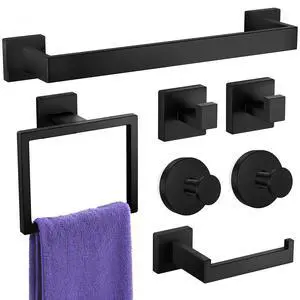 Bathroom Hardware Accessories Set: Bath Towel Bar Set, Towel Racks for Bathroom Wall Mounted, SUS304 Stainless Steel (Matte Black, 7-Pieces) Bathroom Hardware Accessories Set: Bath Towel Bar Set, Towel Racks for Bathroom Wall Mounted, SUS304 Stainless Steel (Matte Black, 7-Pieces)