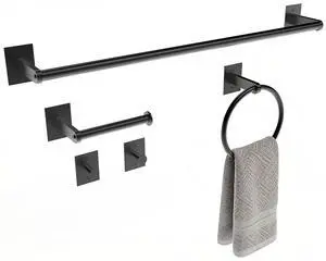 Matte Black Bathroom Accessories Set, 5 Pieces Bathroom Hardware Set, 24 inch Towel Bar, Towel Racks for Bathroom, Robe Towel Hooks, Toilet Paper Holder Wall Mounted Matte Black Bathroom Accessories Set, 5 Pieces Bathroom Hardware Set, 24 inch Towel Bar, Towel Racks for Bathroom, Robe Towel Hooks, Toilet Paper Holder Wall Mounted
