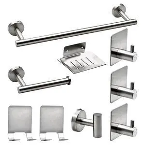 9 PCS Bathroom Hardware Set, Brushed Nickel Stainless Steel Bathroom Tower Rack Set Wall Mounted Includes 16" Towel Bar, Toilet Towel Paper Holder, 6 Robe Towel Hooks, 1 Soap Holder 9 PCS Bathroom Hardware Set, Brushed Nickel Stainless Steel Bathroom Tower Rack Set Wall Mounted Includes 16" Towel Bar, Toilet Towel Paper Holder, 6 Robe Towel Hooks, 1 Soap Holder