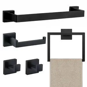 5 Piece Towel Bar Set - 15.7Inch Bathroom Towel Holder - Matte Black 5 Piece Towel Bar Set - 15.7Inch Bathroom Towel Holder - Matte Black