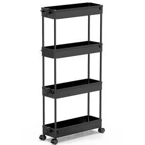 Slim Rolling Storage Cart, 4 Tier Bathroom Cart Organizer,Black Slim Rolling Storage Cart, 4 Tier Bathroom Cart Organizer,Black