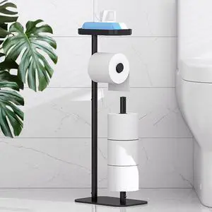 Metal Toilet Paper Holder Free Standing, Medium, Black Metal Toilet Paper Holder Free Standing, Medium, Black