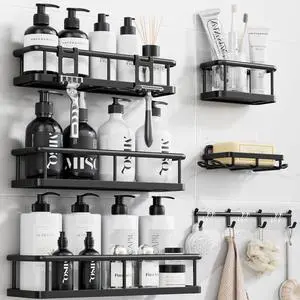 Shower Caddy Adhesive, Rustproof Shower Organizer with Soap Holder, Large Capacity Shower Shelves for Inside Shower, No Drilling Bathroom Organizers and Storage for Home Decor 6 Pack Black Shower Caddy Adhesive, Rustproof Shower Organizer with Soap Holder, Large Capacity Shower Shelves for Inside Shower, No Drilling Bathroom Organizers and Storage for Home Decor 6 Pack Black