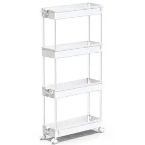 Slim Rolling Storage Cart, 4 Tier Bathroom Cart Organizer,White Slim Rolling Storage Cart, 4 Tier Bathroom Cart Organizer,White