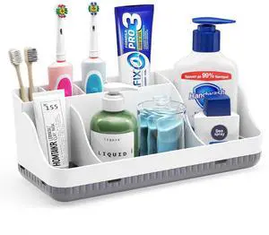 Bathroom Counter Organizer and Storage, 7 Slots Detachable Toothbrush Holders for Bathrooms, Anti-Slip Electric Toothbrush and Toothpaste Holder Countertop Vanity Organizer Accessories for Adults Kids Bathroom Counter Organizer and Storage, 7 Slots Detachable Toothbrush Holders for Bathrooms, Anti-Slip Electric Toothbrush and Toothpaste Holder Countertop Vanity Organizer Accessories for Adults Kids