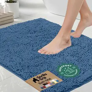Bath Rug Mat, Thick Soft Absorbent Chenille, Quick Dry Microfiber Mats, Rubber Backing Washable Shower Floor Rugs, US Designed Bathroom Bathmat Home Decor Accessories, 24x17, Blue Bath Rug Mat, Thick Soft Absorbent Chenille, Quick Dry Microfiber Mats, Rubber Backing Washable Shower Floor Rugs, US Designed Bathroom Bathmat Home Decor Accessories, 24x17, Blue