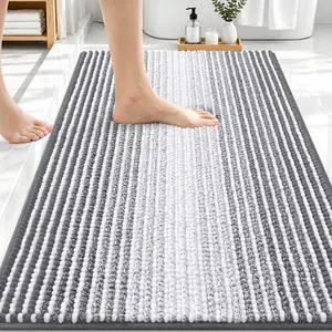 Bathroom Rugs 30x20, Soft Chenille Striped Bath Rugs, Grey Bathroom Rugs 30x20, Soft Chenille Striped Bath Rugs, Grey