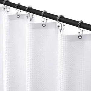 Shower Curtain with Liner, Waffle Shower Curtain Set with 12 Stainless Steel Hooks, Waterproof, Machine Washable, Luxury Fabric Shower Curtains for Apartment, White, 72" W x 72" H Shower Curtain with Liner, Waffle Shower Curtain Set with 12 Stainless Steel Hooks, Waterproof, Machine Washable, Luxury Fabric Shower Curtains for Apartment, White, 72" W x 72" H
