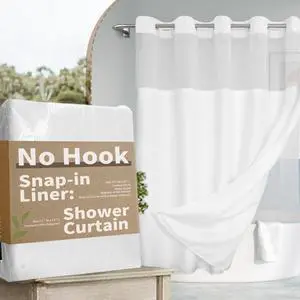 No Hook Slub Textured Shower Curtain with Snap-in PEVA Liner Set - 71" x 74"(72"), Hotel Style with See Through Top Window, Fabric Outer Curtain & Waterproof Inner Liner, White, 71x74 No Hook Slub Textured Shower Curtain with Snap-in PEVA Liner Set - 71" x 74"(72"), Hotel Style with See Through Top Window, Fabric Outer Curtain & Waterproof Inner Liner, White, 71x74