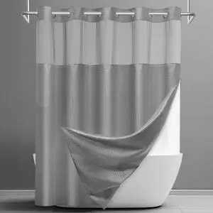 No Hook Shower Curtain with Snap in Liner Set Waffle Shower Curtain for Bathroom Hotel Style Fabric Waterproof Inner Liner71" W x 74" H, Grey No Hook Shower Curtain with Snap in Liner Set Waffle Shower Curtain for Bathroom Hotel Style Fabric Waterproof Inner Liner71" W x 74" H, Grey