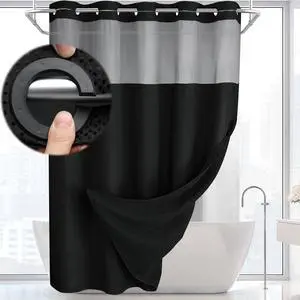 No Hook Shower Curtain and Liner Set,Black Hotel Waffle Shower Curtain with Liner 75" L x 72" W No Hook Shower Curtain and Liner Set,Black Hotel Waffle Shower Curtain with Liner 75" L x 72" W