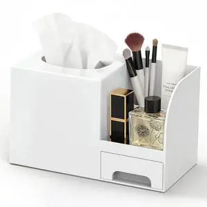 Makeup Brush Tissue Holder, Acrylic Makeup Organizer, Desk Organizer for Dorm, Bathroom Drawer Organizers and Storage, Countertop Makeup and Tissue Organizer Vanity, White Makeup Brush Tissue Holder, Acrylic Makeup Organizer, Desk Organizer for Dorm, Bathroom Drawer Organizers and Storage, Countertop Makeup and Tissue Organizer Vanity, White
