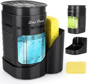 Kitchen Dish Soap Dispenser with Sponge Holder, 3-in-1 Countertop Dishwashing Soap Pump Dispenser Set for Kitchen Sink, Useful Kitchen Gadgets - Black Kitchen Dish Soap Dispenser with Sponge Holder, 3-in-1 Countertop Dishwashing Soap Pump Dispenser Set for Kitchen Sink, Useful Kitchen Gadgets - Black